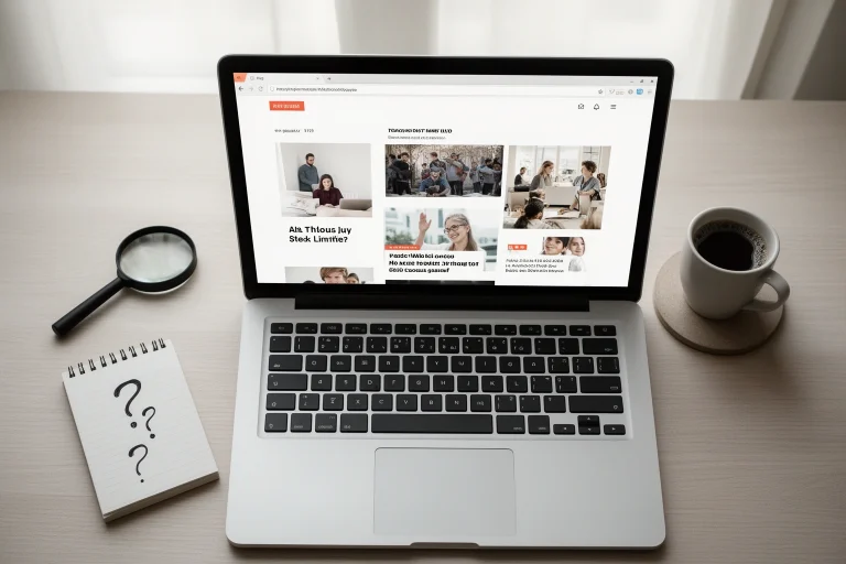 Laptop showing a generic cluttered website homepage during an investigation into extroly com