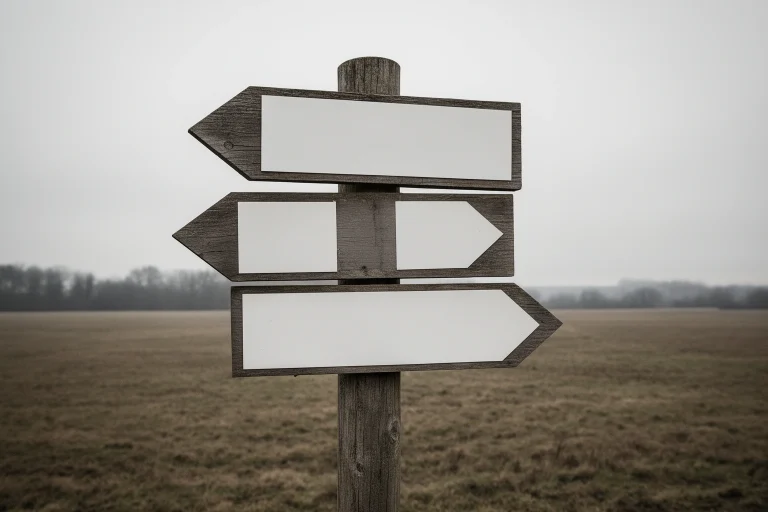 Four different signposts pointing in different directions each labeled with a different meaning for the same trading company name