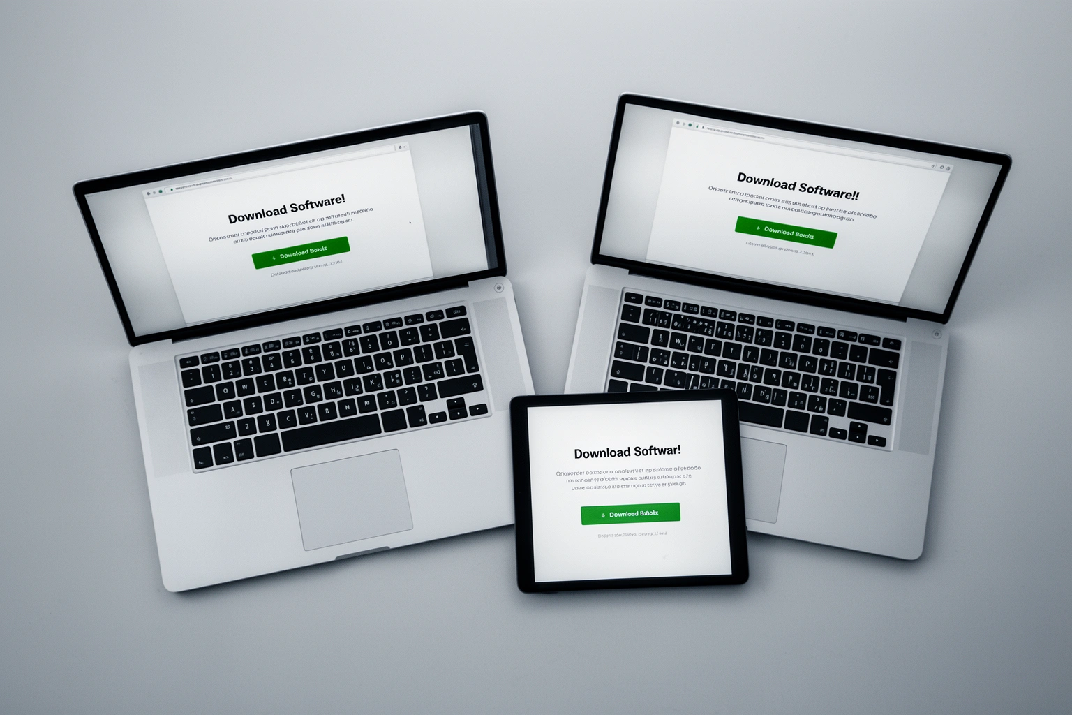Three nearly identical software download pages each claiming to be the official source for the same program